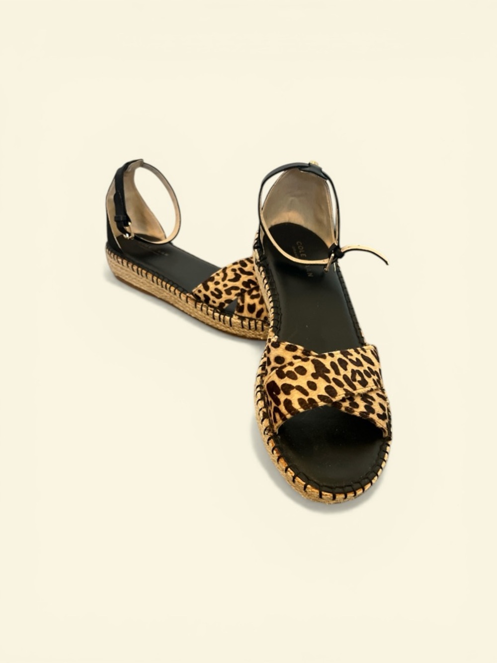 Cole Haan GrandSeries Leopard Calf Hair Espadrille Sandals Ankle Strap